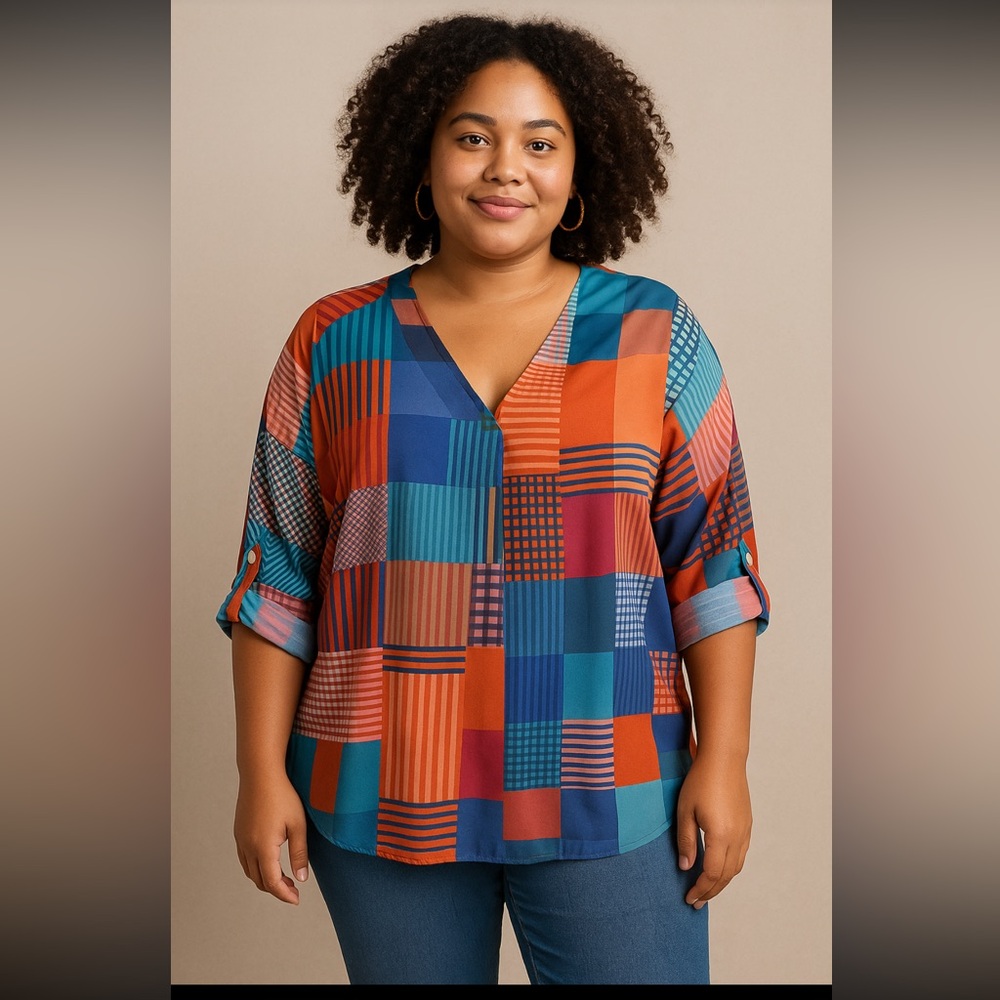 Umgee Multicolor Patchwork Blouse